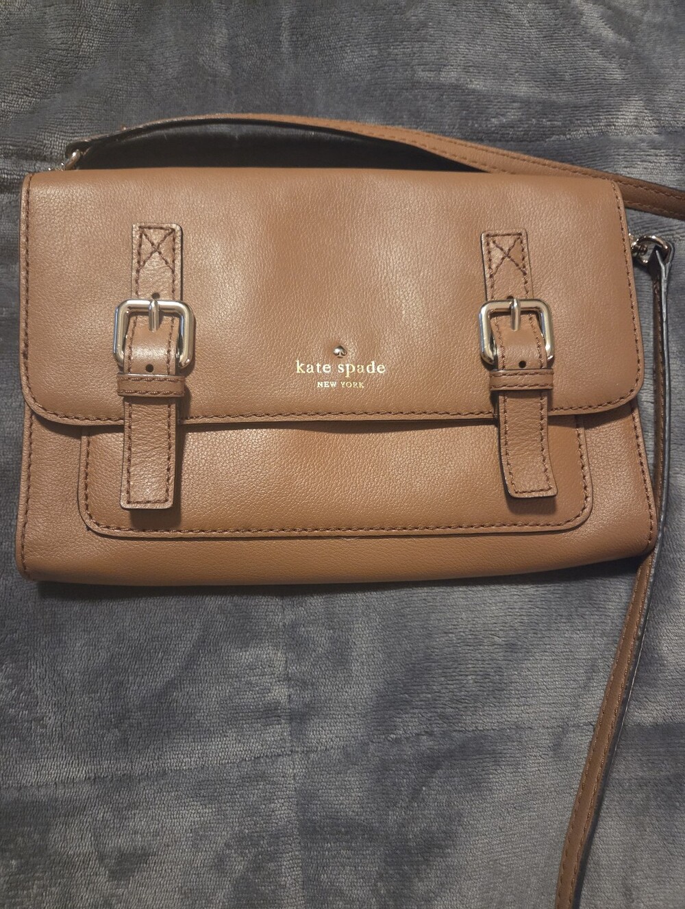 kate spade brown leather messenger bag with buckle straps/crossbody